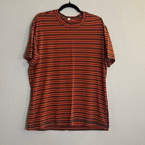 Lululemon Men’s T-Shirt XXL Red Gray Stripe Short Sleeve Crewneck Back Athletic